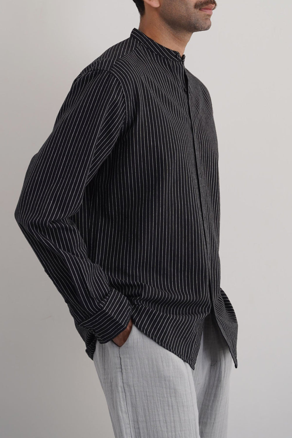 BLACK MANDARIN COLLAR SHIRT