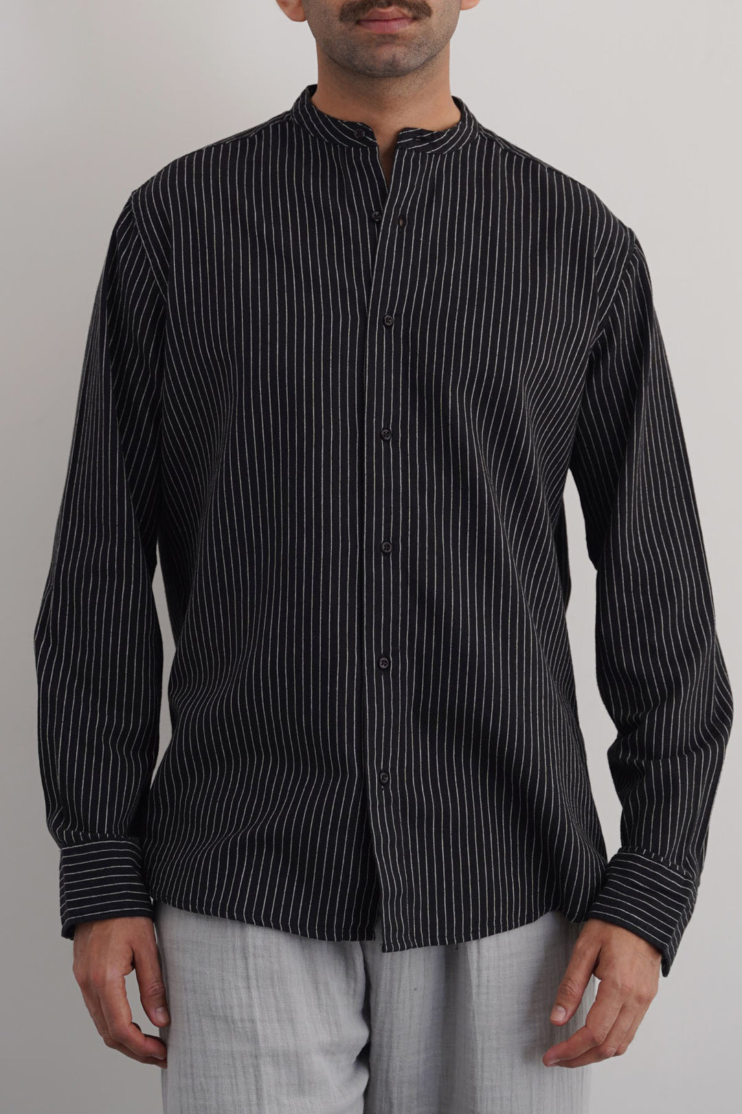 BLACK MANDARIN COLLAR SHIRT