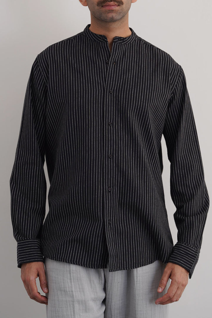 BLACK MANDARIN COLLAR SHIRT