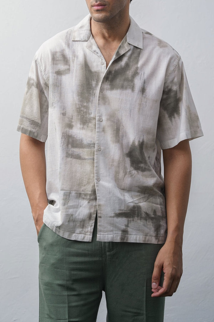 OFF WHITE DEEP MOSS PRINTED SHIRT