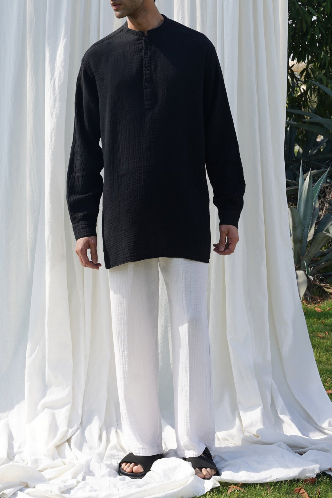 BLACK MUSLIN LONG SHIRT