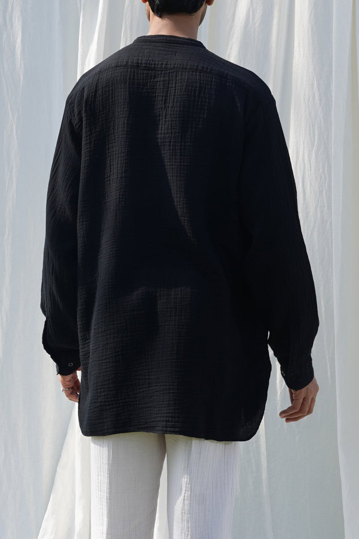 BLACK MUSLIN LONG SHIRT