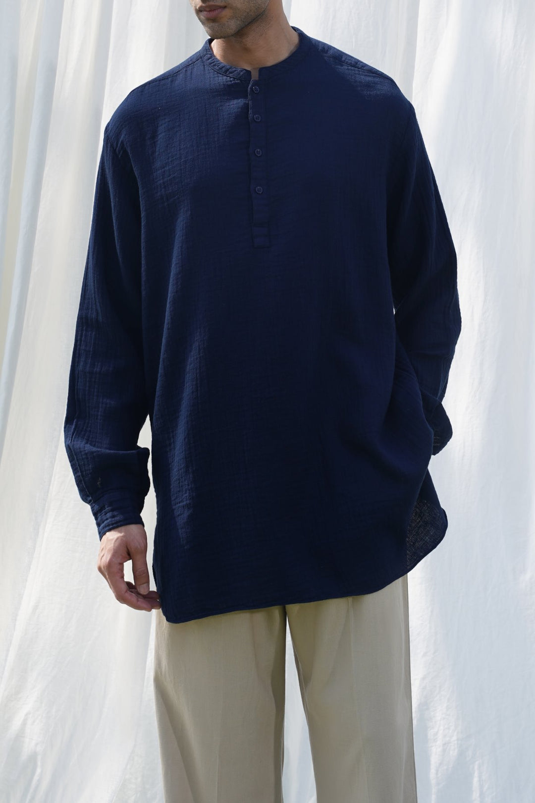 NAVY MUSLIN LONG SHIRT