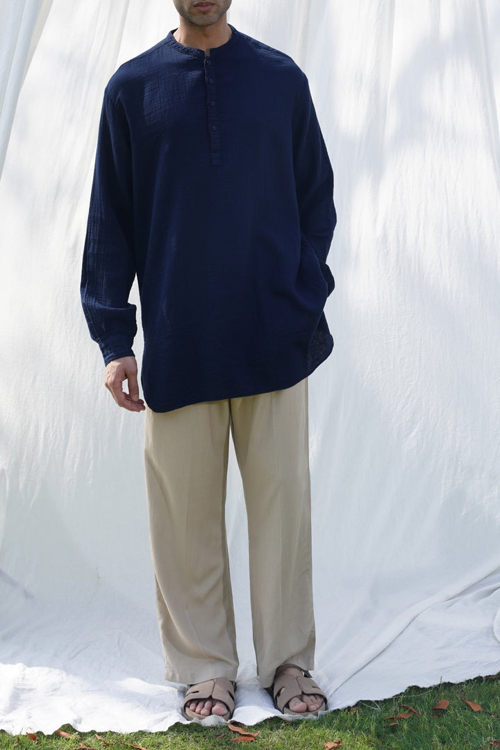 NAVY MUSLIN LONG SHIRT