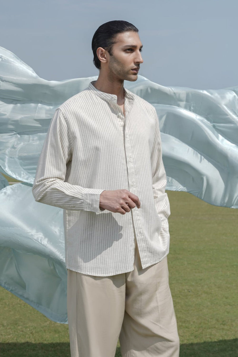 ECRU MANDARIN COLLAR SHIRT