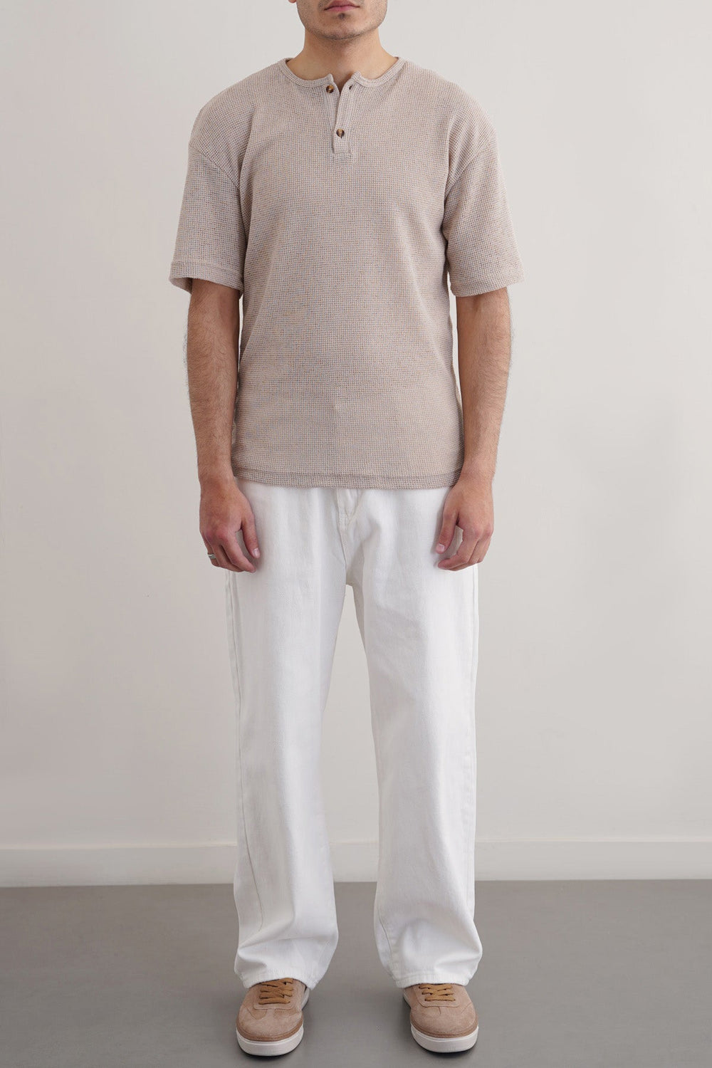 BEIGE JACQUARD HENLEY