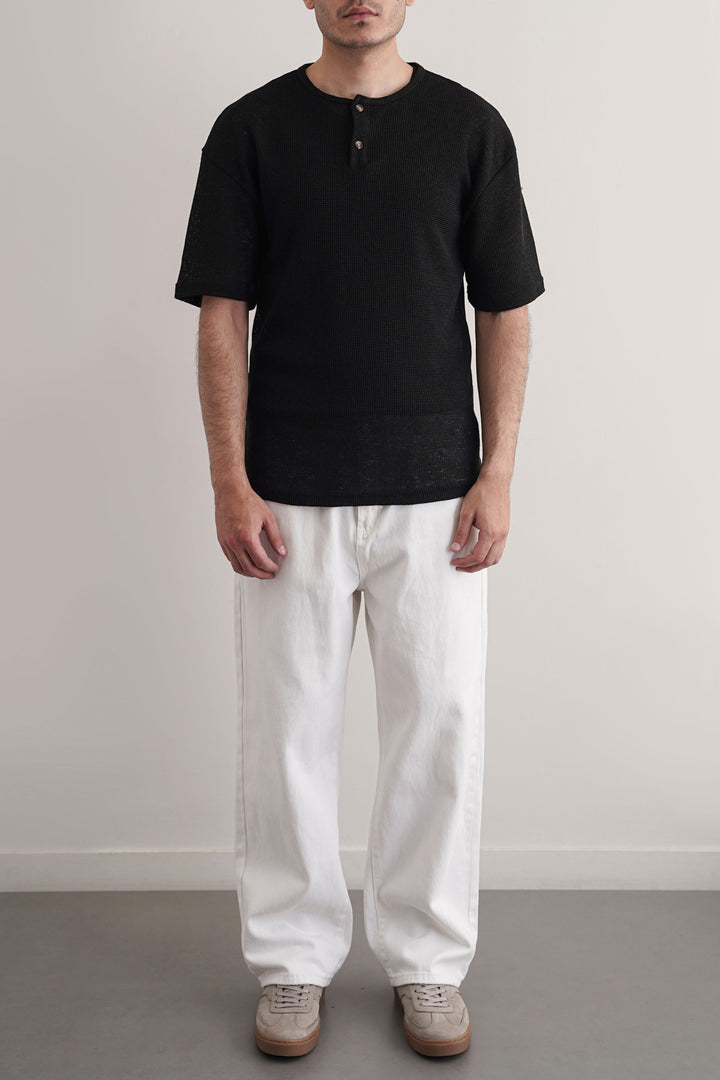 BLACK JACQUARD HENLEY