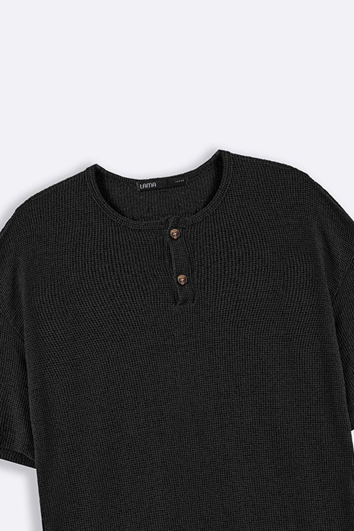 BLACK JACQUARD HENLEY