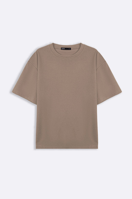 KHAKI TEXTURED KNITTED CREW