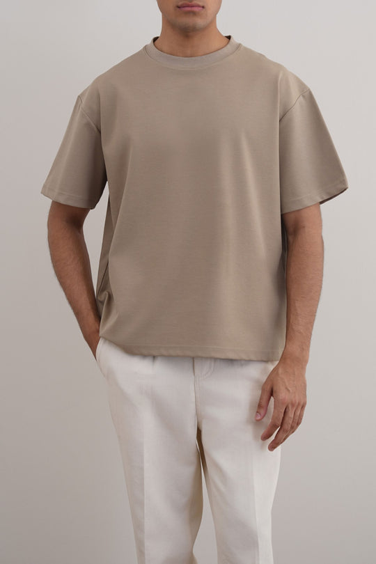 KHAKI TEXTURED KNITTED CREW