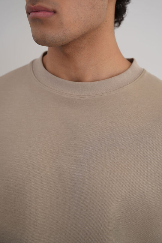 KHAKI TEXTURED KNITTED CREW