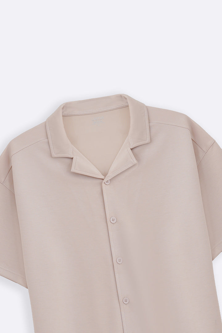 BEIGE KNITTED RESORT SHIRT