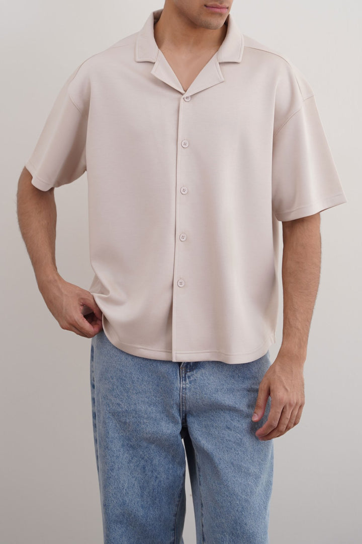 BEIGE KNITTED RESORT SHIRT