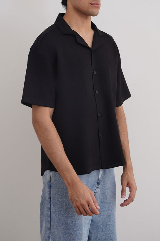 BLACK KNITTED RESORT SHIRT