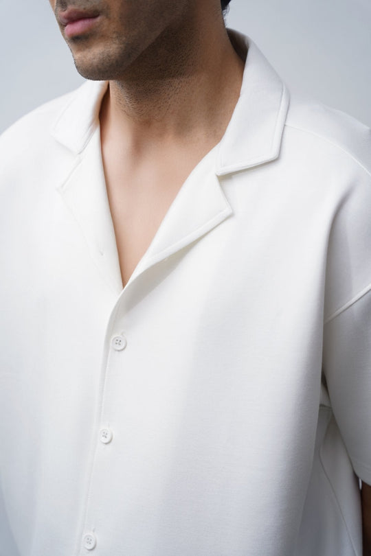 WHITE KNITTED RESORT SHIRT