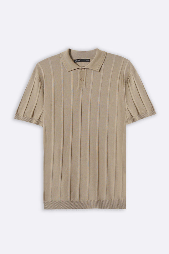 SAND VISCOSE KNIT POLO