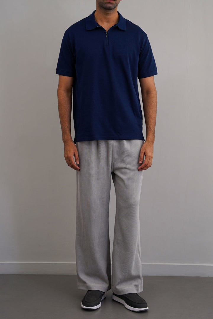 MID BLUE QUARTER ZIP POLO