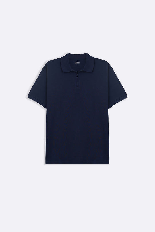 MID BLUE QUARTER ZIP POLO