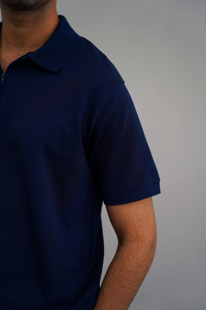 MID BLUE QUARTER ZIP POLO