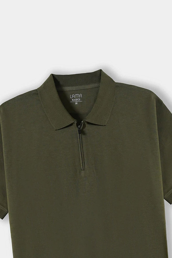 OLIVE QUARTER ZIP POLO