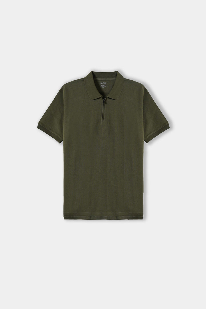 OLIVE QUARTER ZIP POLO