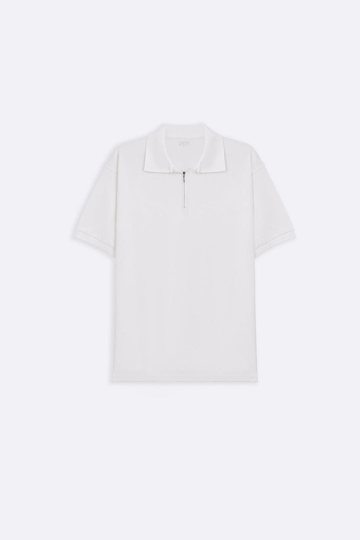 WHITE QUARTER ZIP POLO