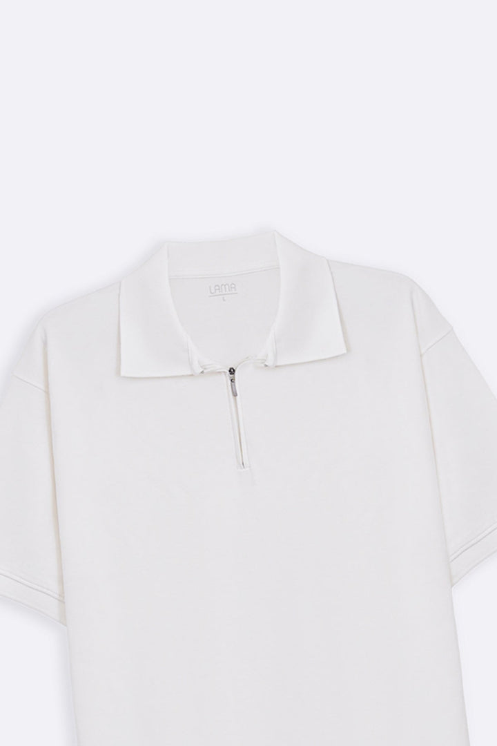 WHITE QUARTER ZIP POLO