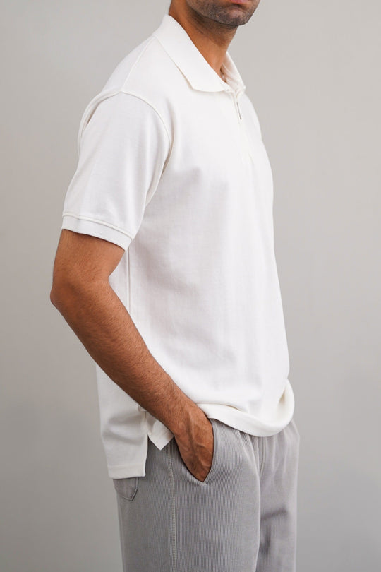 WHITE QUARTER ZIP POLO
