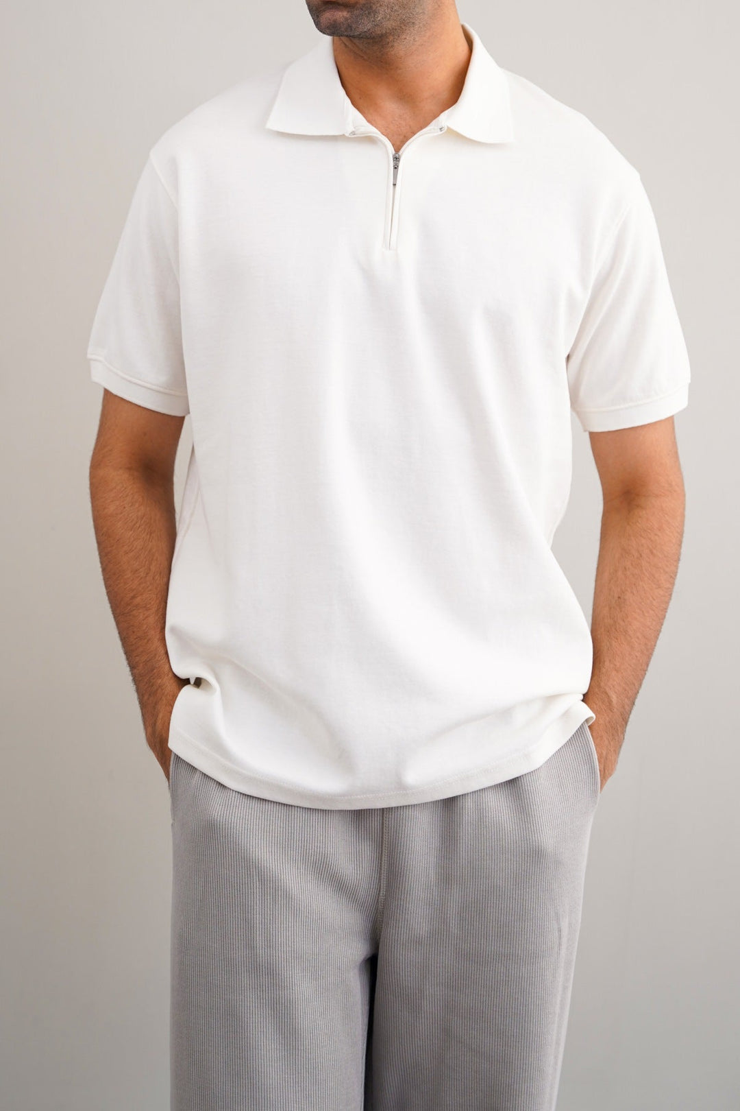 WHITE QUARTER ZIP POLO