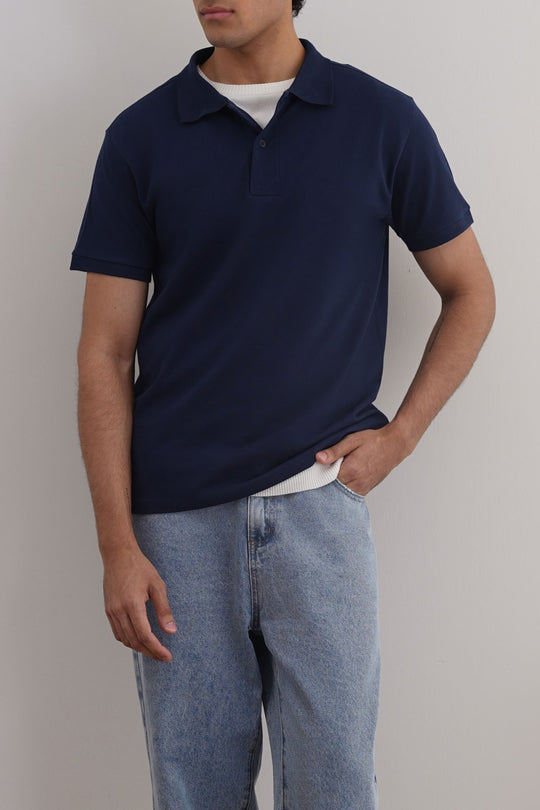 NAVY COTTON POLO SHIRT
