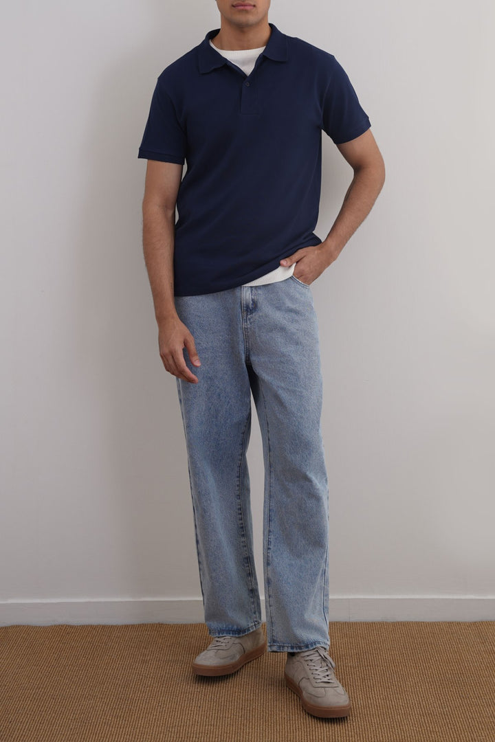 NAVY COTTON POLO SHIRT