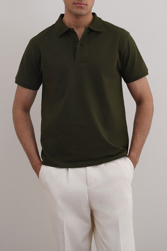 OLIVE COTTON POLO SHIRT