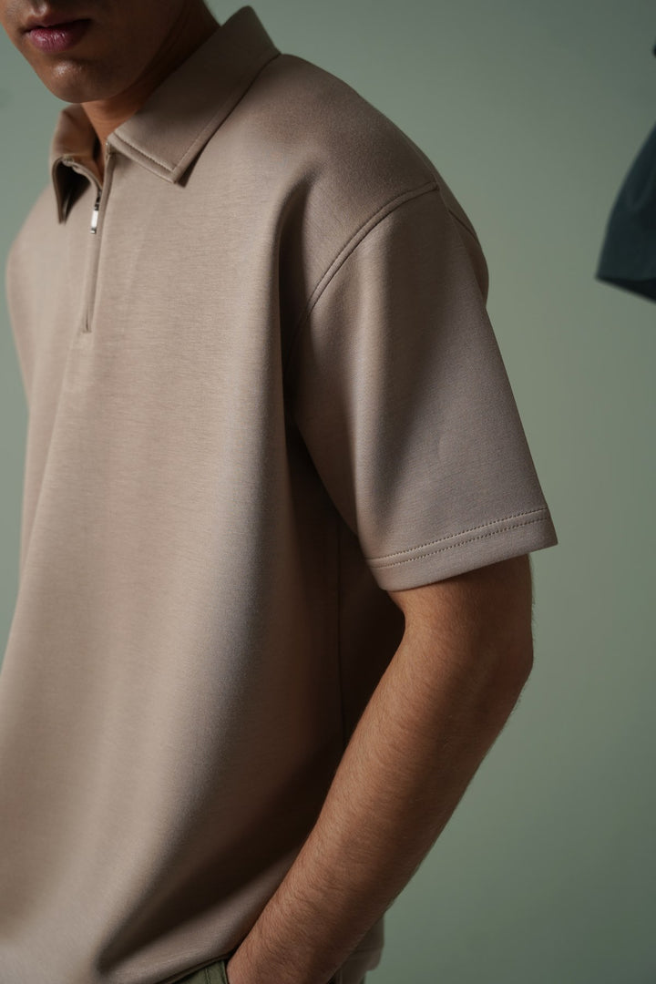 BEIGE ZIPPER POLO