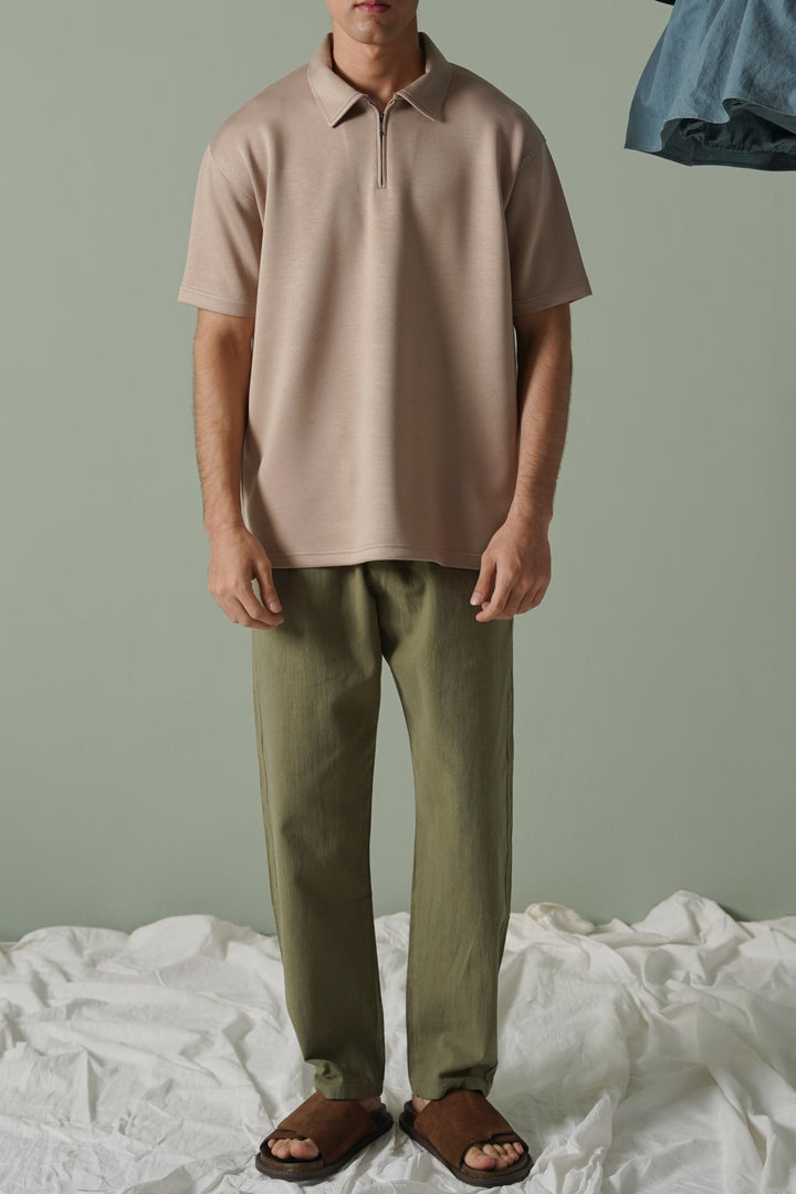 BEIGE ZIPPER POLO