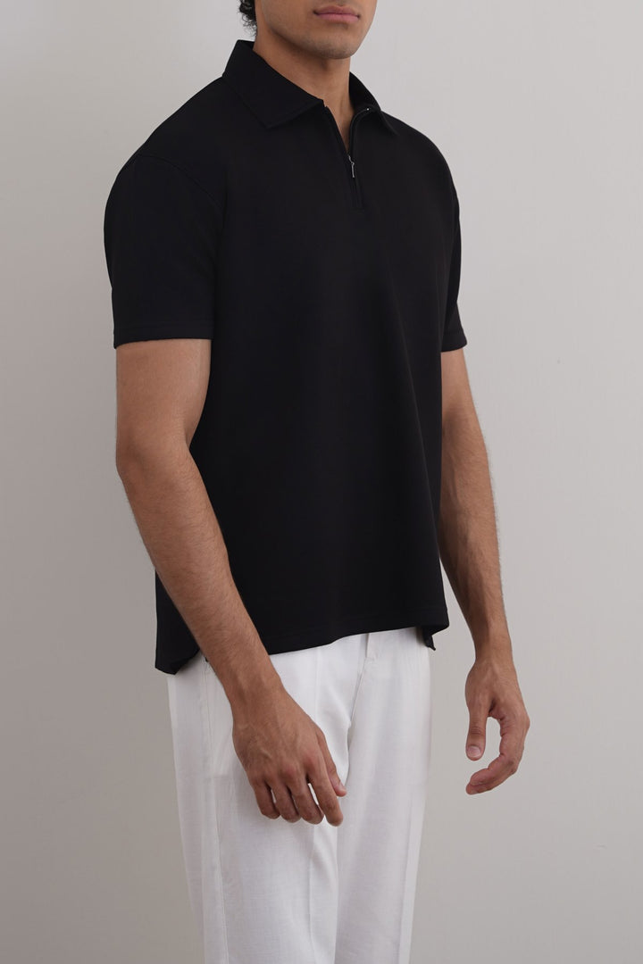 BLACK ZIPPER POLO