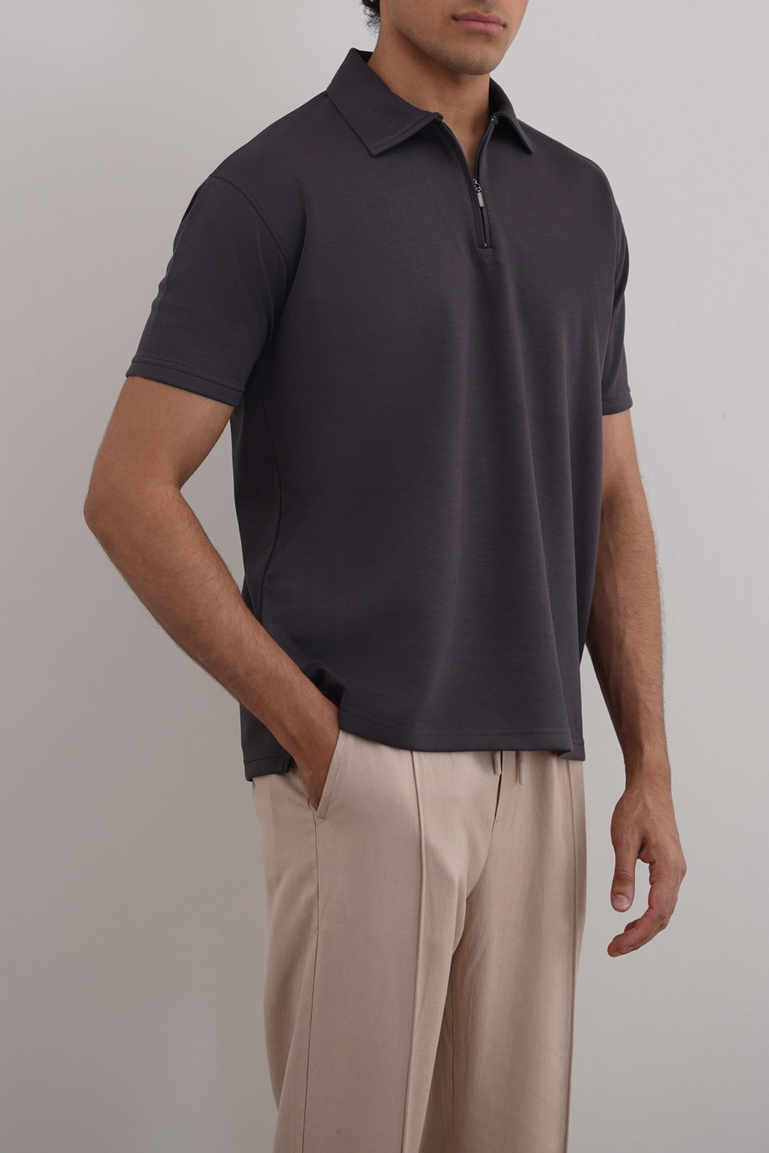 CHARCOAL ZIPPER POLO