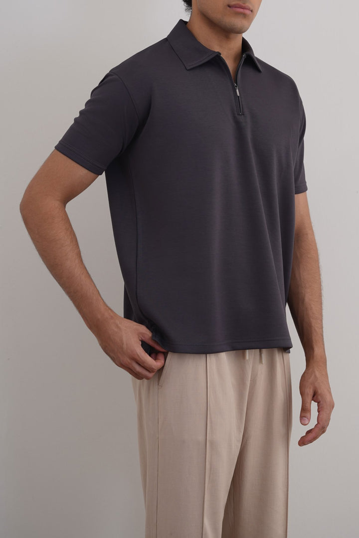CHARCOAL ZIPPER POLO