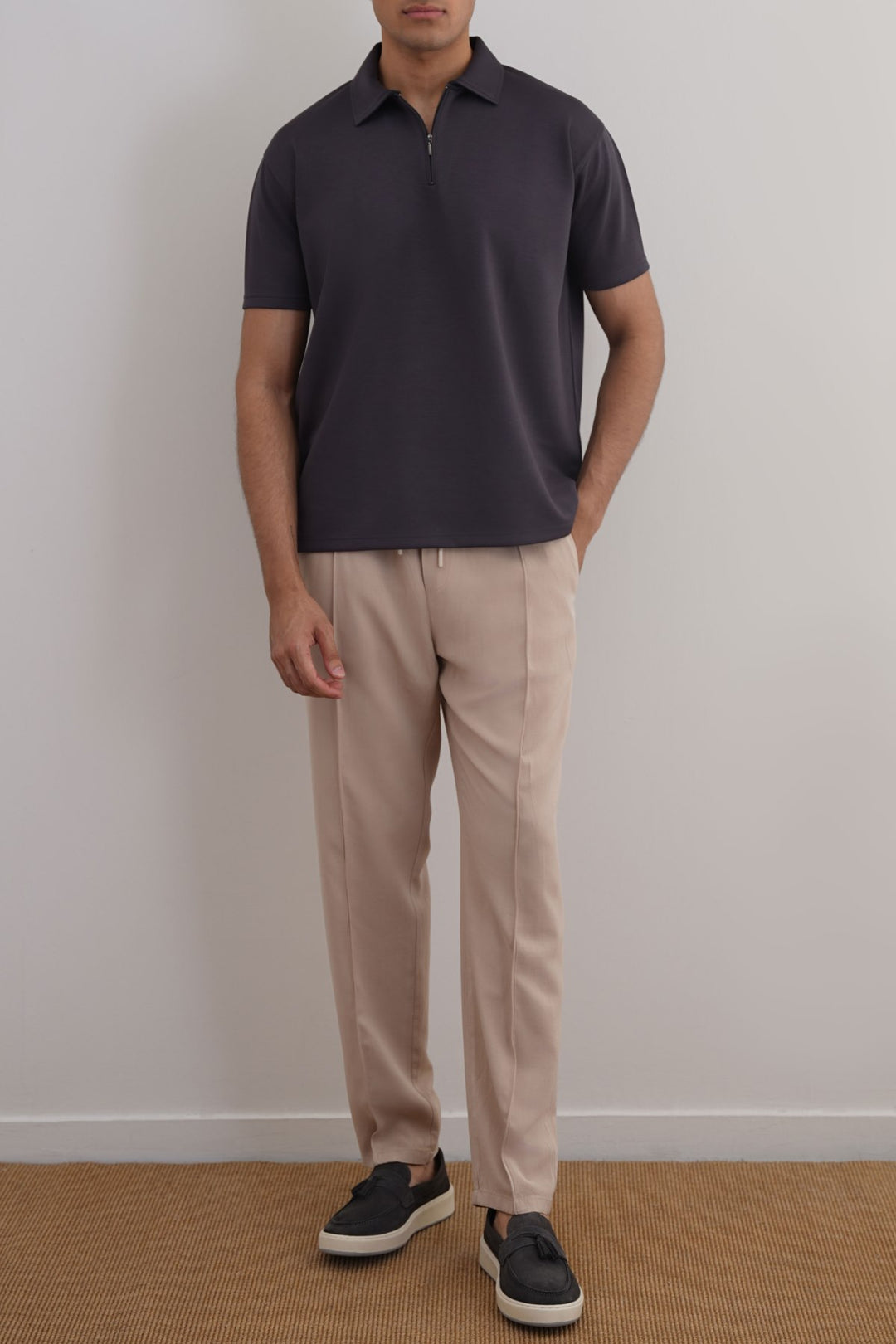 CHARCOAL ZIPPER POLO