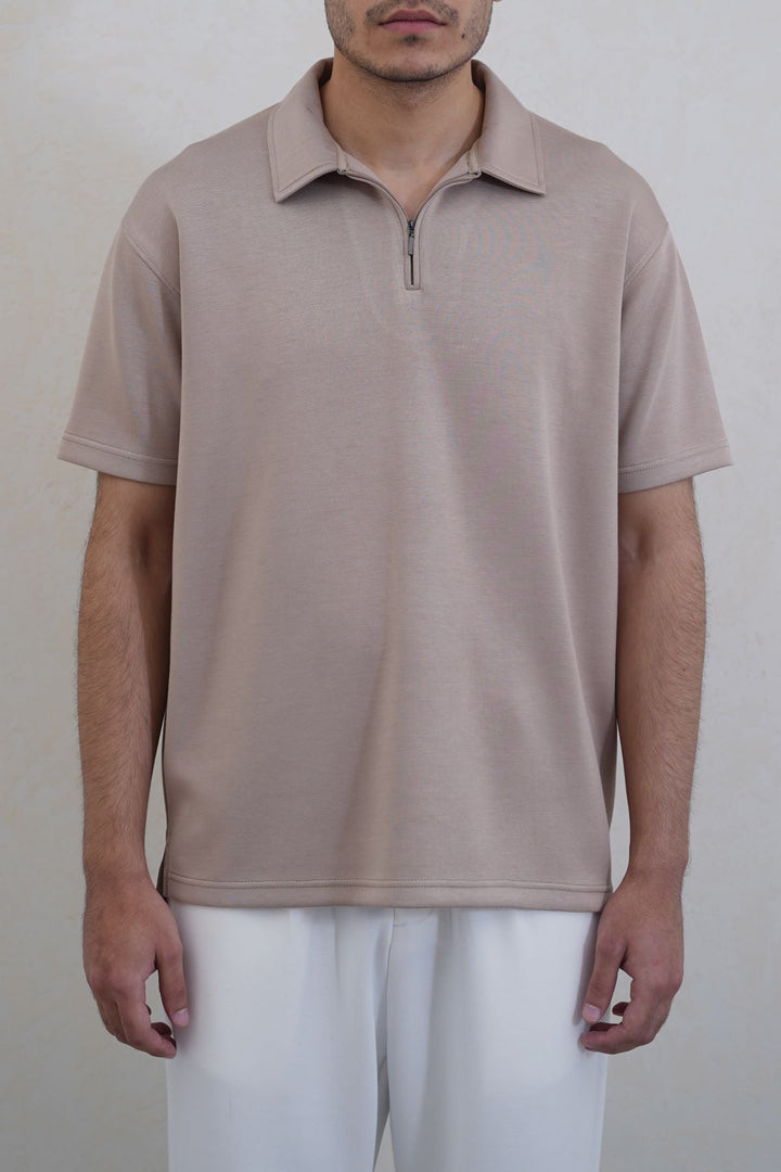 KHAKI ZIPPER POLO
