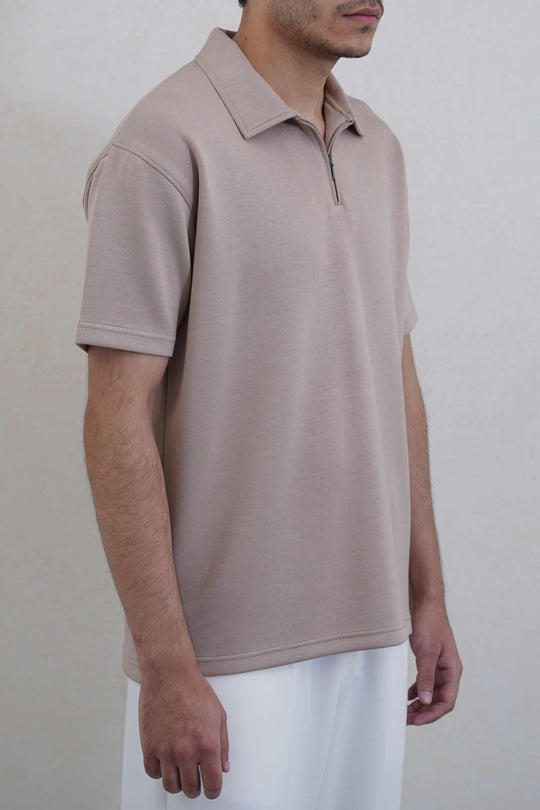 KHAKI ZIPPER POLO