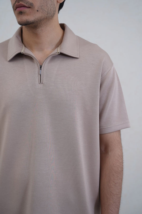 KHAKI ZIPPER POLO