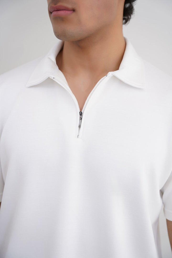 WHITE ZIPPER POLO