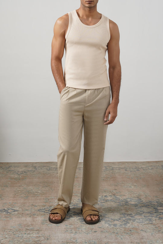 BEIGE RIBBED TANK TOP