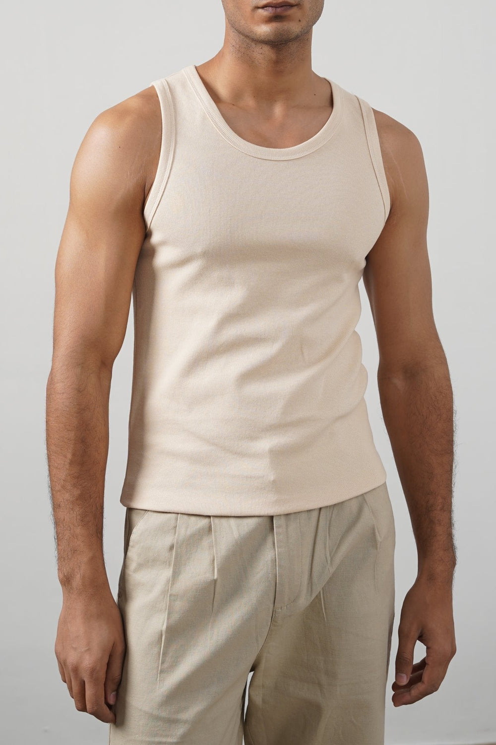 BEIGE RIBBED TANK TOP