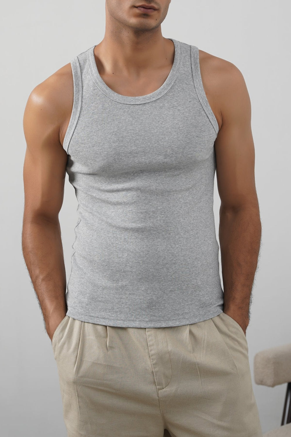 HEATHER GREY RIBBED TANK TOP