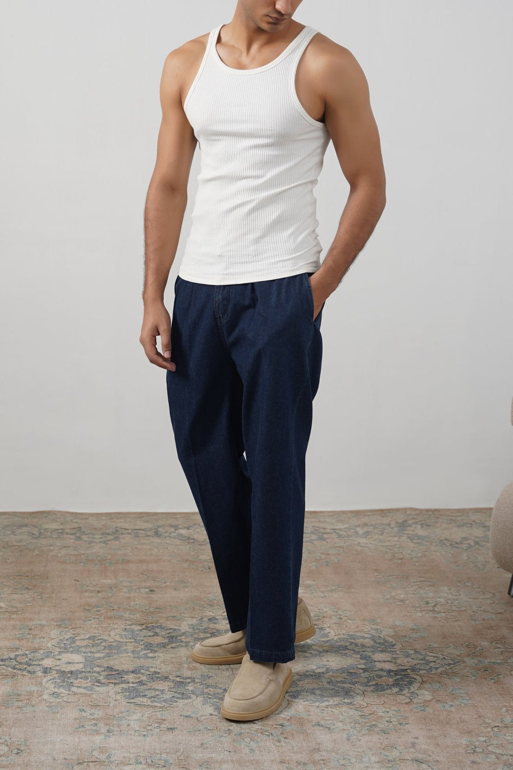 IVORY RIBBED TANK TOP