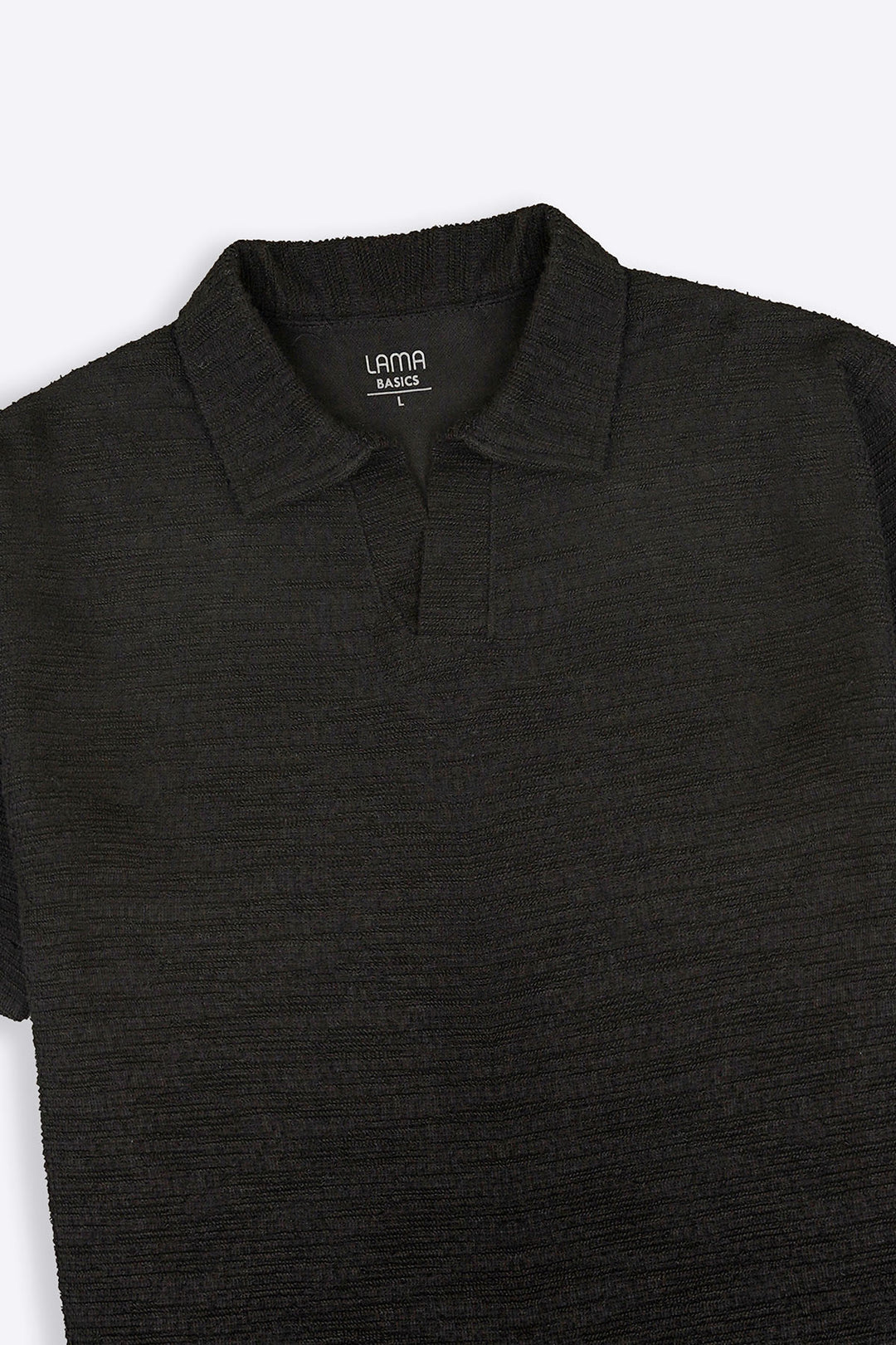 BLACK BOUCLE-KNIT POLO