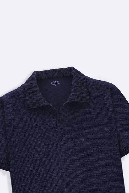 NAVY BOUCLE-KNIT POLO