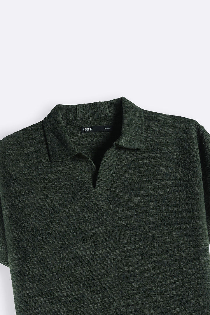 OLIVE BOUCLE-KNIT POLO