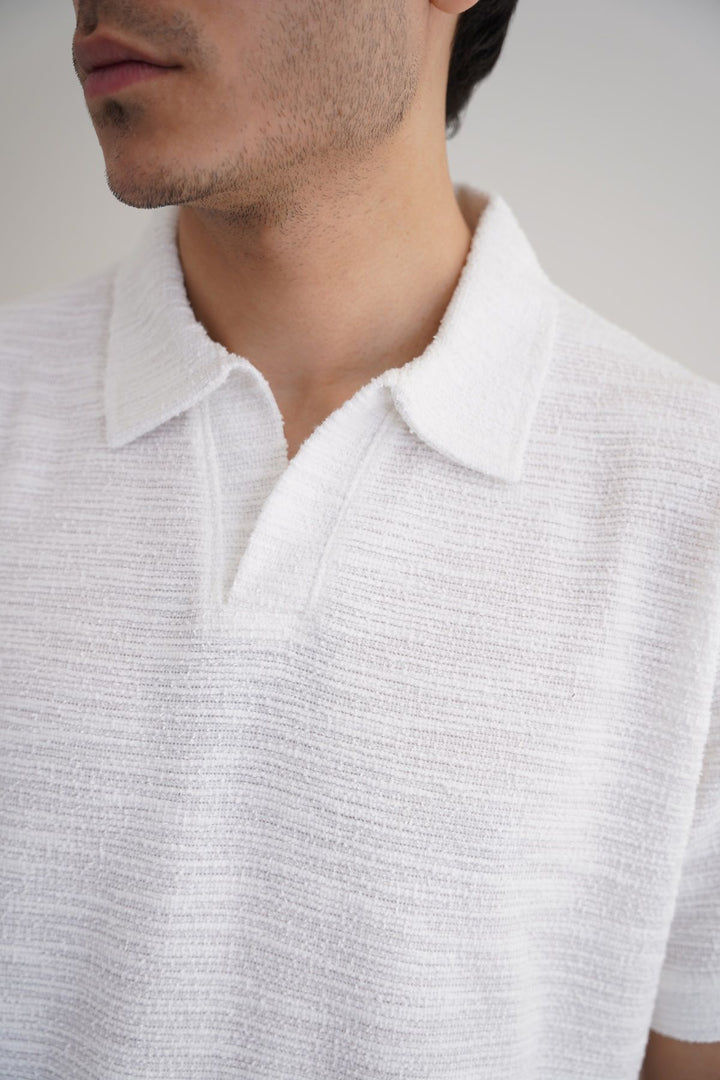 WHITE BOUCLE-KNIT POLO